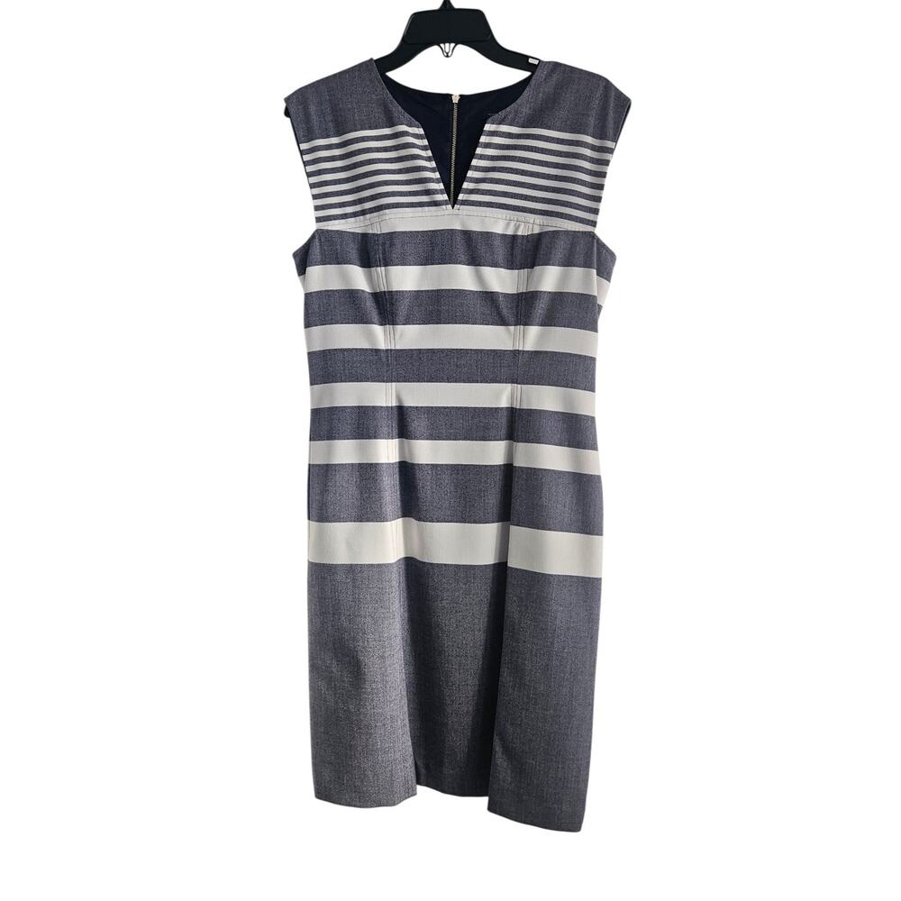 Tommy Hilfiger Dress SZ 8 Sleeveless Blue White Gold Zip Back Split NeckCareer